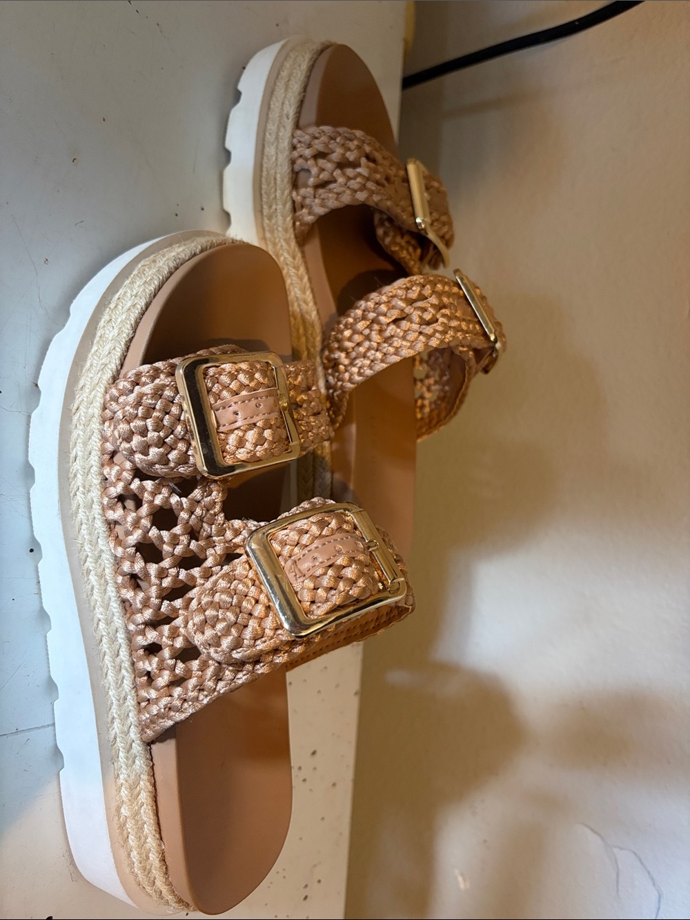 Madden Girl Braided Double-Buckle Slide Sandals in Tan
